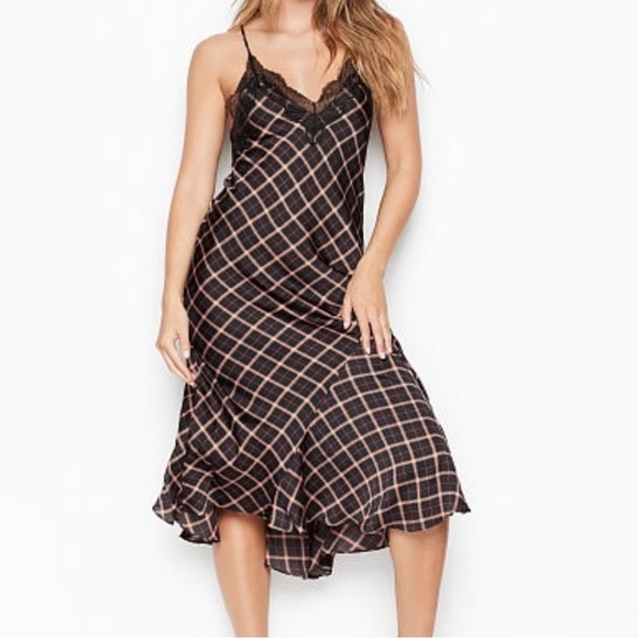Victoria Secret Plaid Asymmetrical Satin Slip 
 -NWOT - Picture 4 of 8